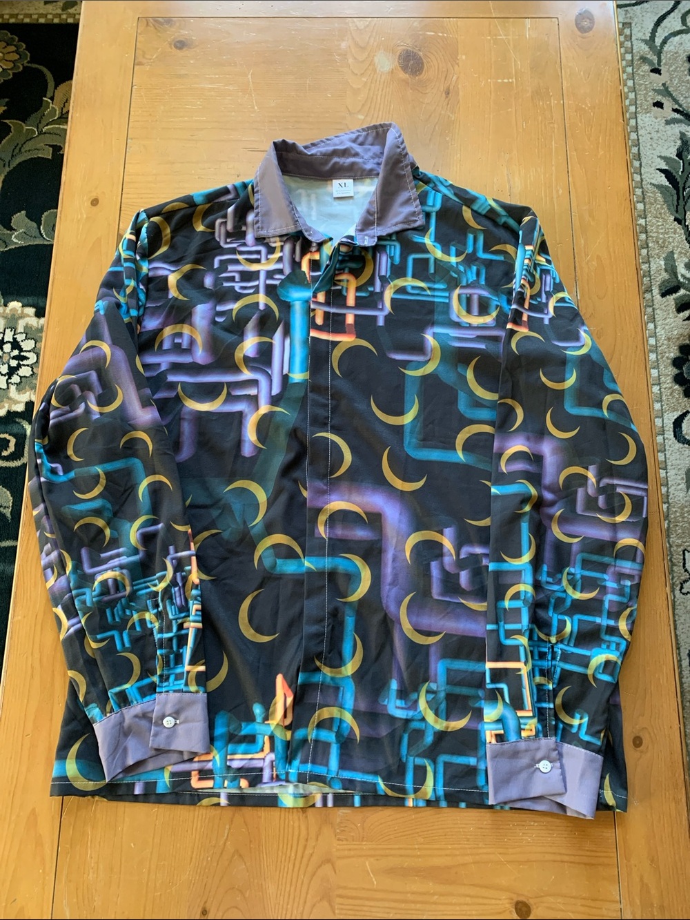 Women’s Button-Down Shirt in Black with Multicolor Geometric Print